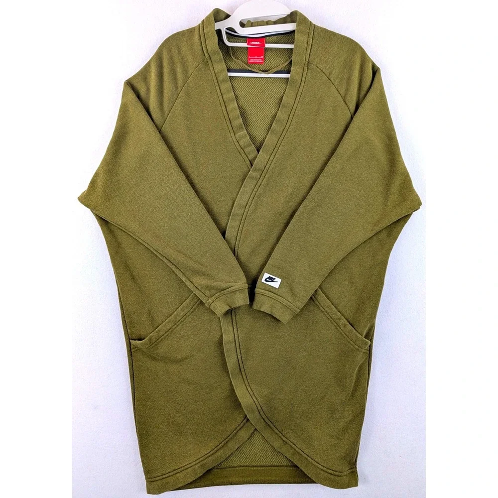 Nike Sportswear Modern Cardigan Womens S Olive Green Open Front Longline 805523